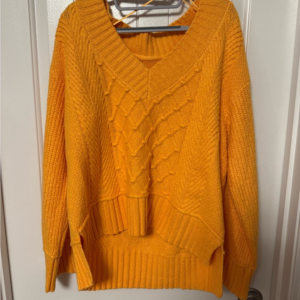 Anthropologie Vibrant Orange V-Neck Sweater